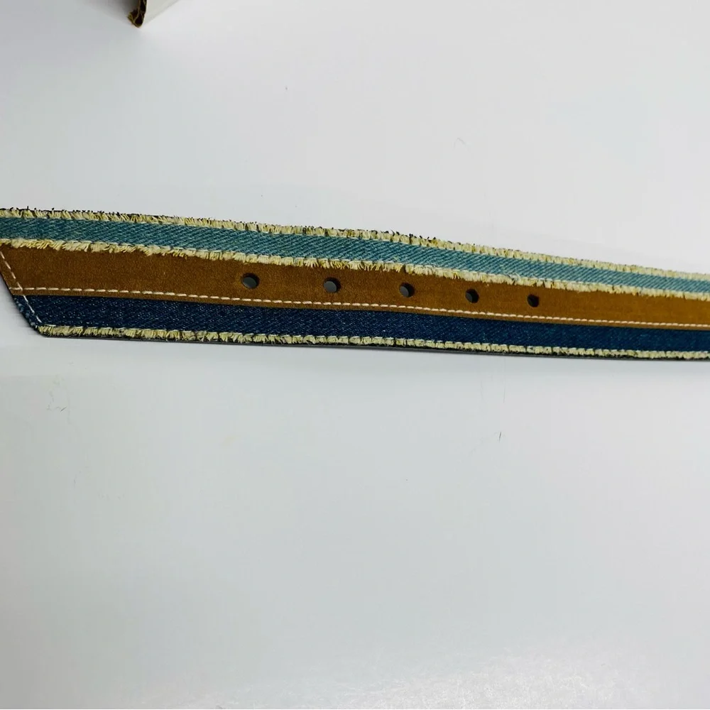 Vintage Belt Denim & Faux Leather Size XL Frayed Boho Casual Blue Brown Trendy